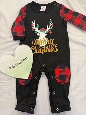 PatPat - Black and Red Plaid Christmas Baby Onesie Romper